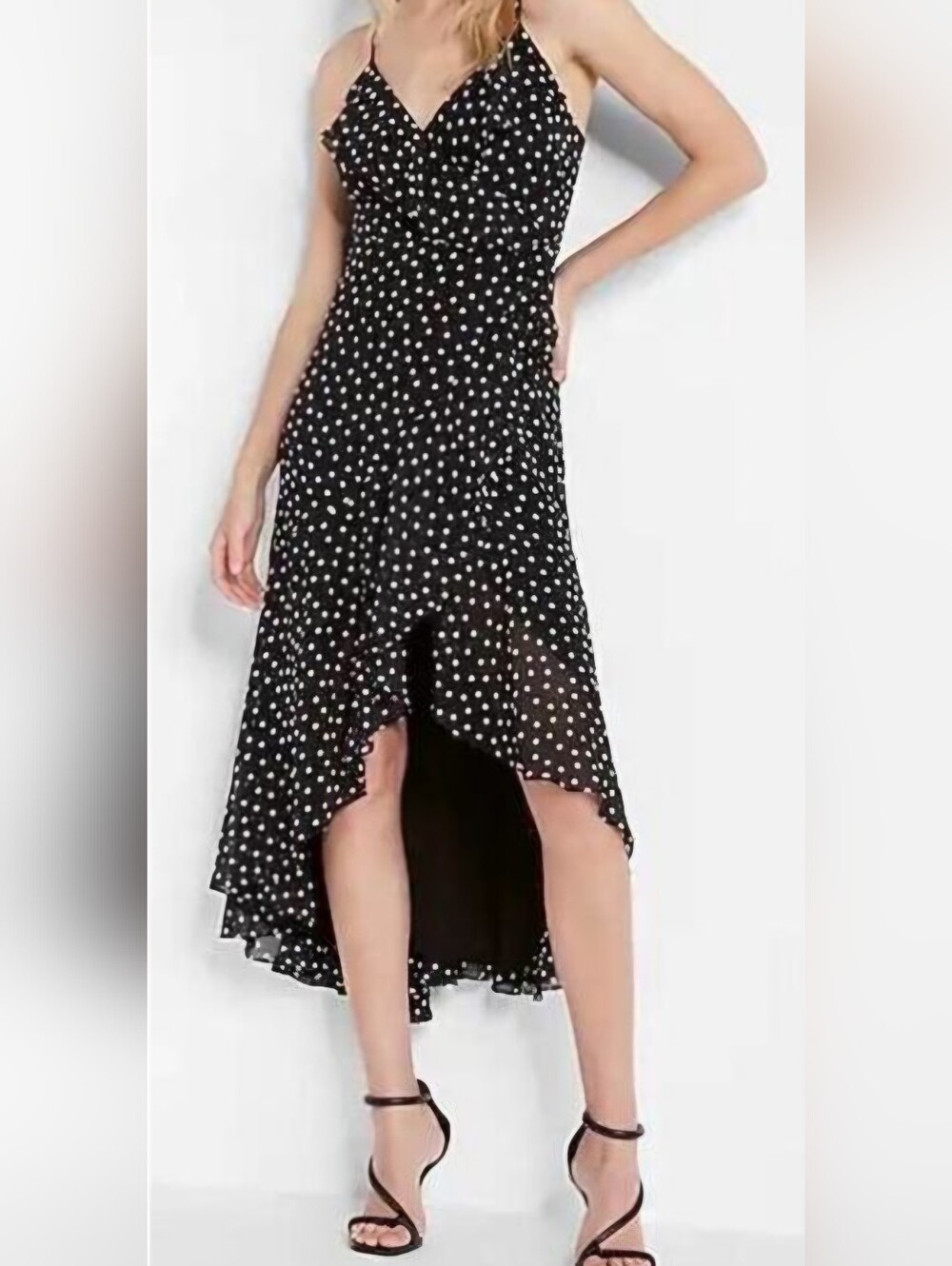 Express Polka Dot High-Low Spaghetti Strap Dress